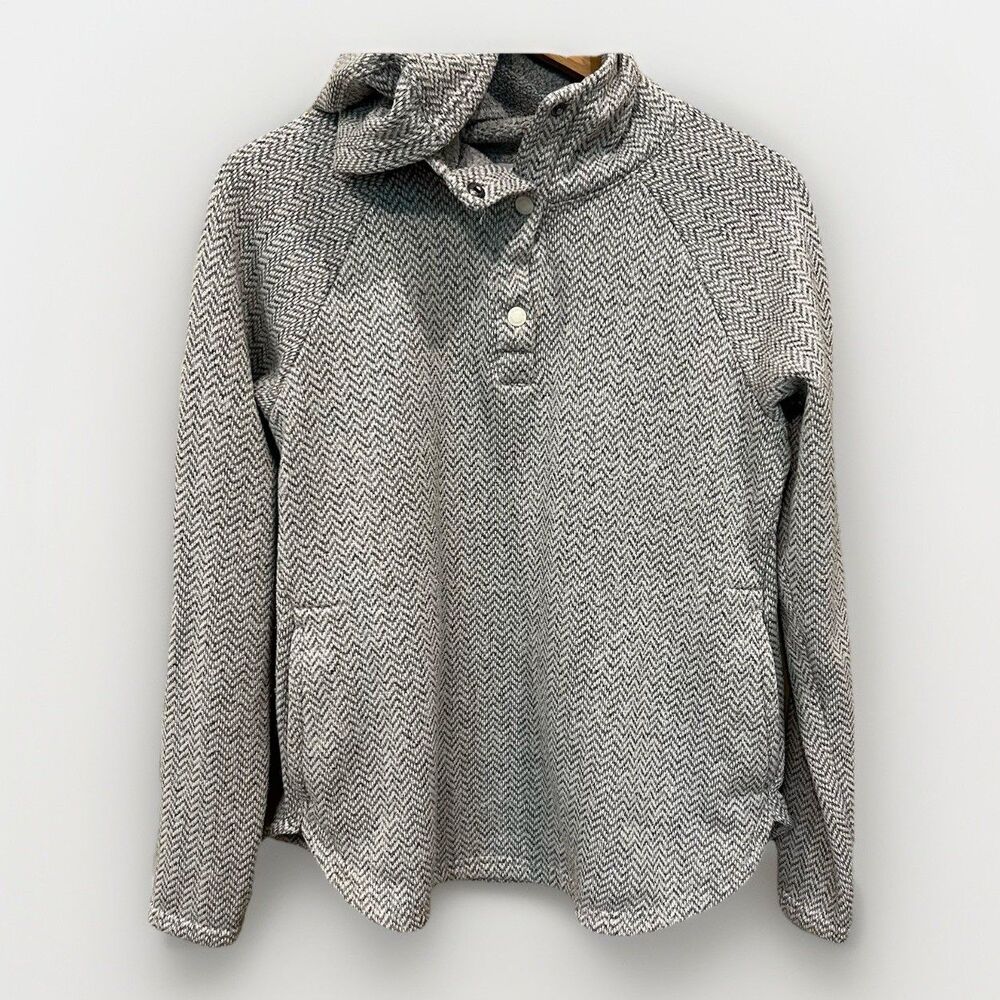 COLUMBIA Womens small  Gray Hoodie Woven Button Pullover Sweater Large